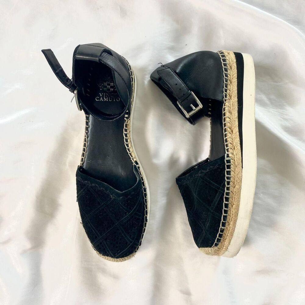 Vince Camuto Brafina Black Suede Leather Platform Espadrille Sandals Size 10 M - Picture 2 of 7